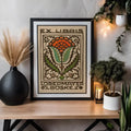 Vintage Flower Ex Libris Art Nouveau Poster Red Beige Bohemian Wall Art Print for Living Room Decor by My Store
