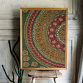 Vintage Green And Red Mandala Print Nouveau Embroidery Artwork For Boho Home Decor by My Store