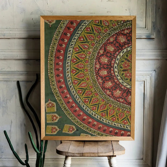 Vintage Green And Red Mandala Print Nouveau Embroidery Artwork For Boho Home Decor by My Store