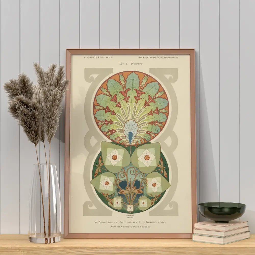 Vintage Green Art Nouveau Poster With Neutral Floral Mandalas Premium Archival Print by My Store
