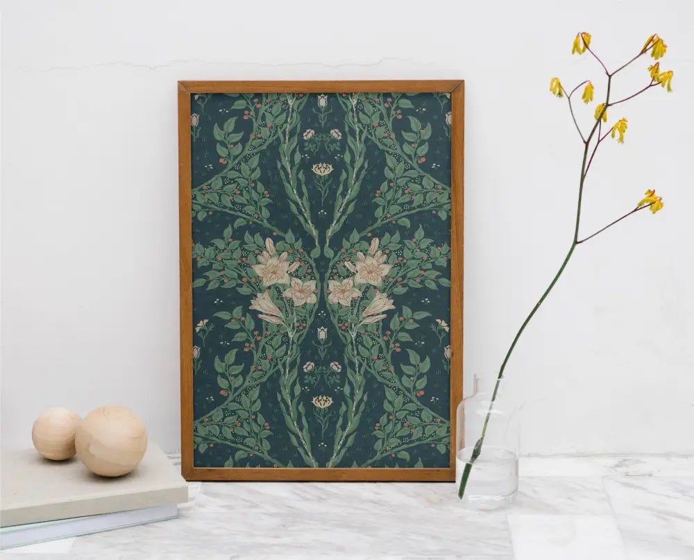 Vintage Green Floral Walter Crane Nouveau Flower Print Wall Art Emerald And Azure Hues by My Store