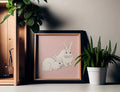 Vintage Japanese Rabbits Print by Ohara Koson - Pink Square Art by DesignBohemian