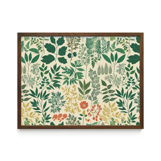 Vintage Leaves Wall Art - Framed - Green and Beige 4x6 • Natural Oak
