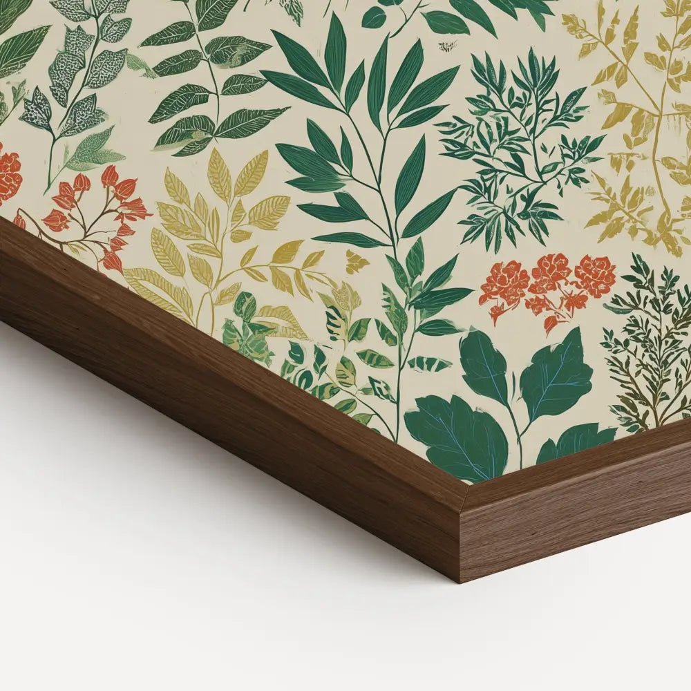 Vintage Leaves Wall Art - Framed - Green and Beige