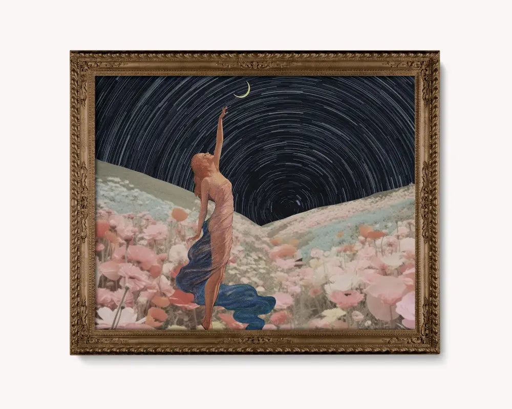 Vintage Moon Collage Feminine Art Canvas Or Print With Ethereal Moonlit Glow For Home Decor by My Store