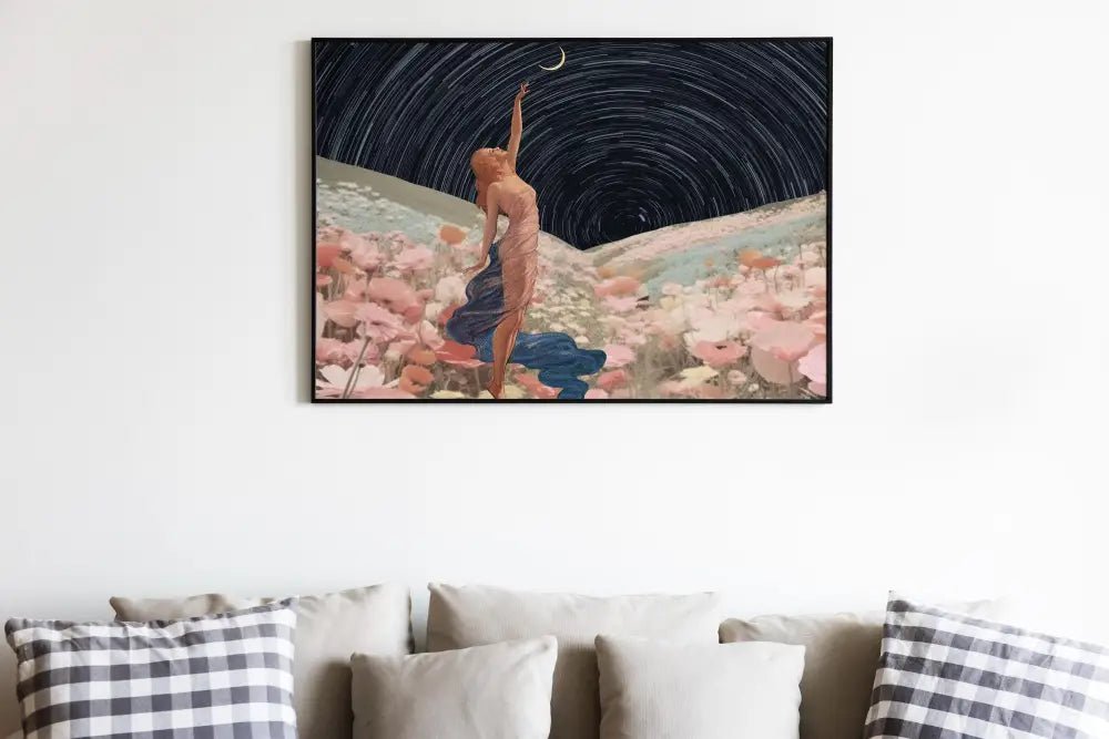 Vintage Moon Collage Feminine Art Canvas Or Print With Ethereal Moonlit Glow For Home Decor by My Store