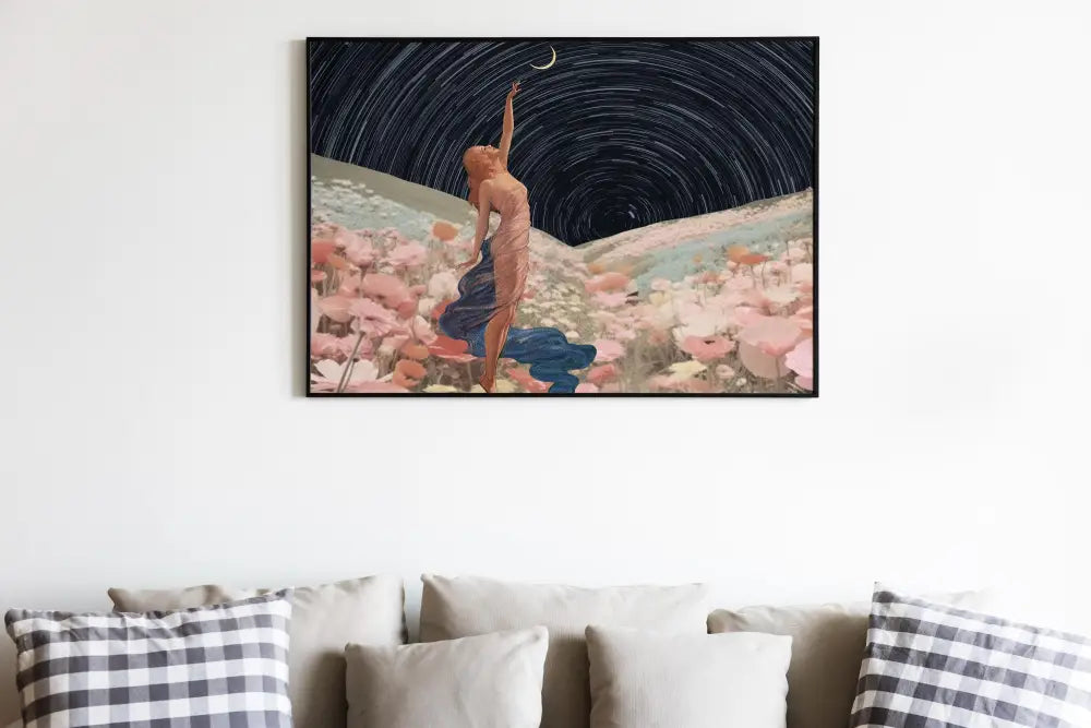 Vintage Moon Collage Feminine Art Canvas Or Print With Ethereal Moonlit Glow For Home Decor by My Store