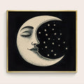 Vintage Moon Print With Face In Black And Beige Art Nouveau Shabby Chic Poster Fine Art by DesignBohemian