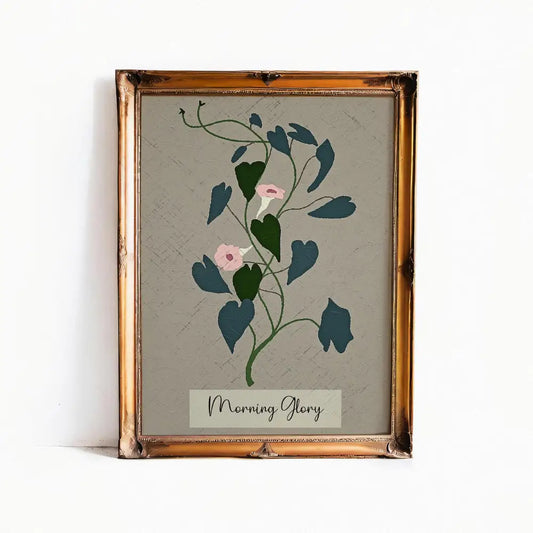 Vintage Morning Glories Pink Teal Floral Print Wall Art by My Store