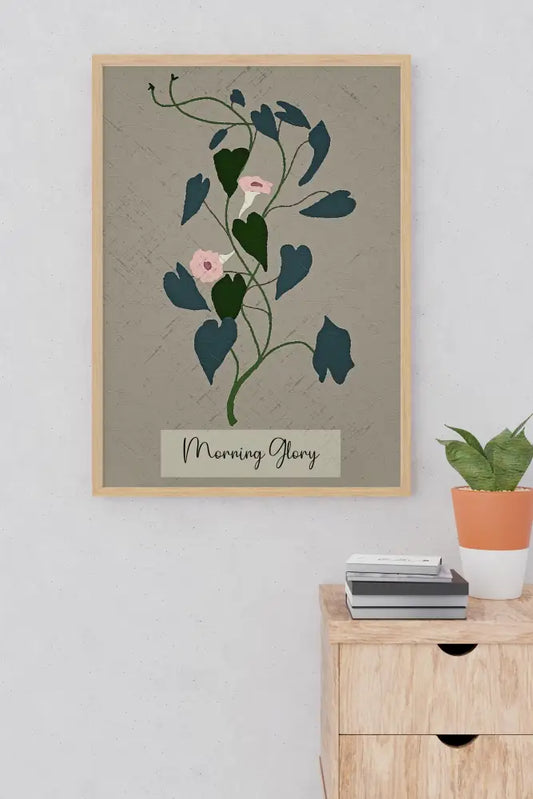 Vintage Morning Glories Pink Teal Floral Print Wall Art by My Store