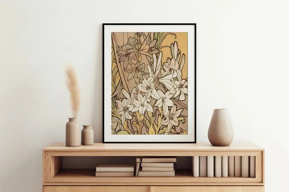 Vintage Mucha Floral Art Nouveau Poster Beige And Yellow Premium Archival Print Edition by My Store