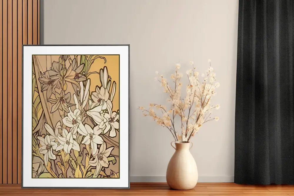 Vintage Mucha Floral Art Nouveau Poster Beige And Yellow Premium Archival Print Edition by My Store