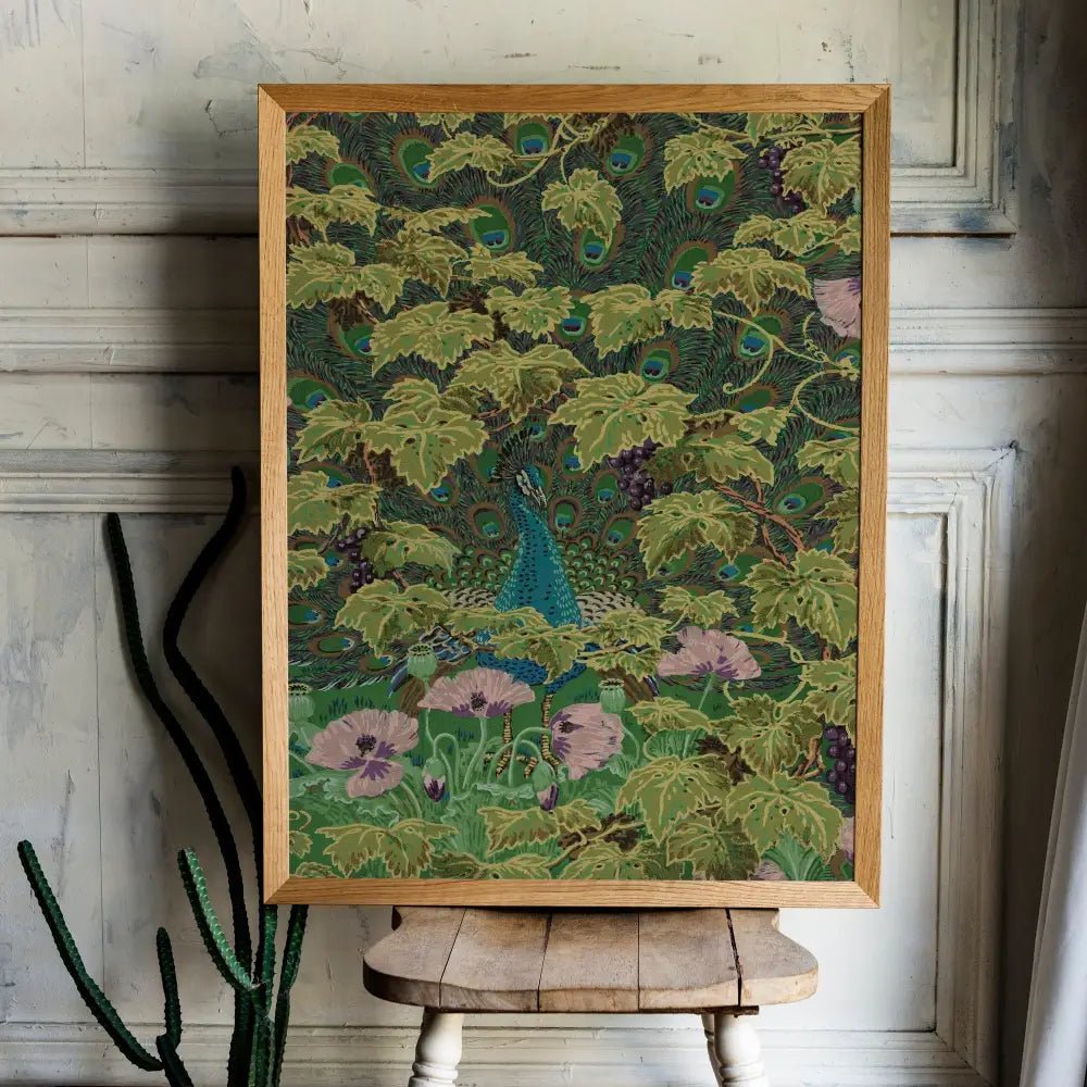 Vintage Peacock Print In Green And Blue Floral Art With Nouveau Bohemian Design Style by My Store