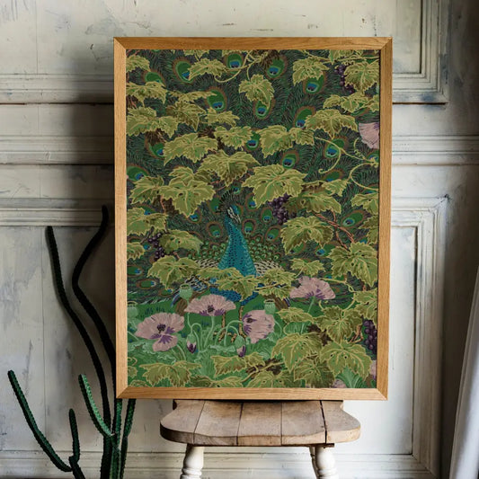 Vintage Peacock Print In Green And Blue Floral Art With Nouveau Bohemian Design Style by My Store