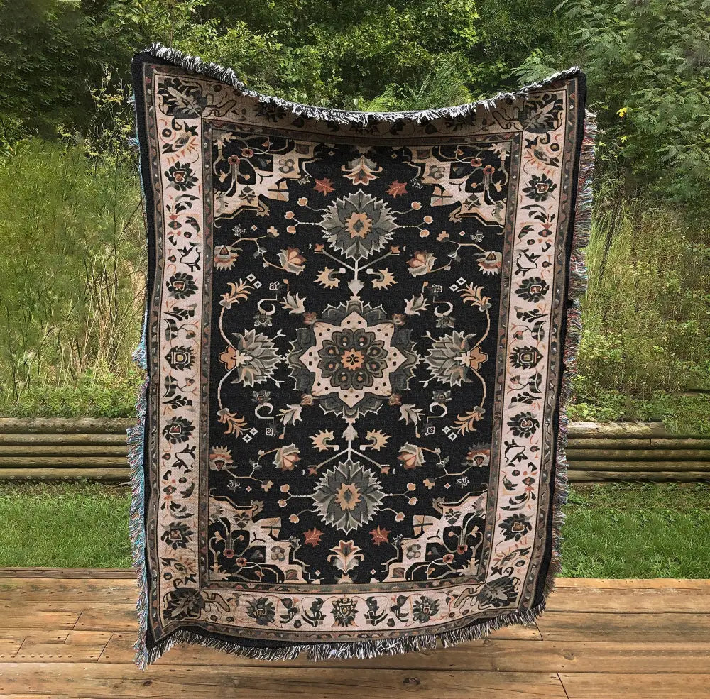 Vintage Persian Style Cotton Blanket: Jacquard Woven Mandala Throw by DesignBohemian