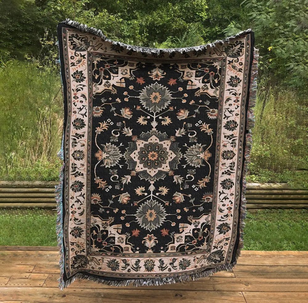 Vintage Persian Style Cotton Blanket: Jacquard Woven Mandala Throw by DesignBohemian