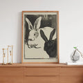 Vintage Rabbits Japanese Painting Print Beige Gray Art Nouveau Wall Art Decor Edition by My Store