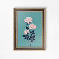 Vintage Roses Pink And Teal Floral Print Wall Art With Light Academia Whimsigoth Charm by My Store
