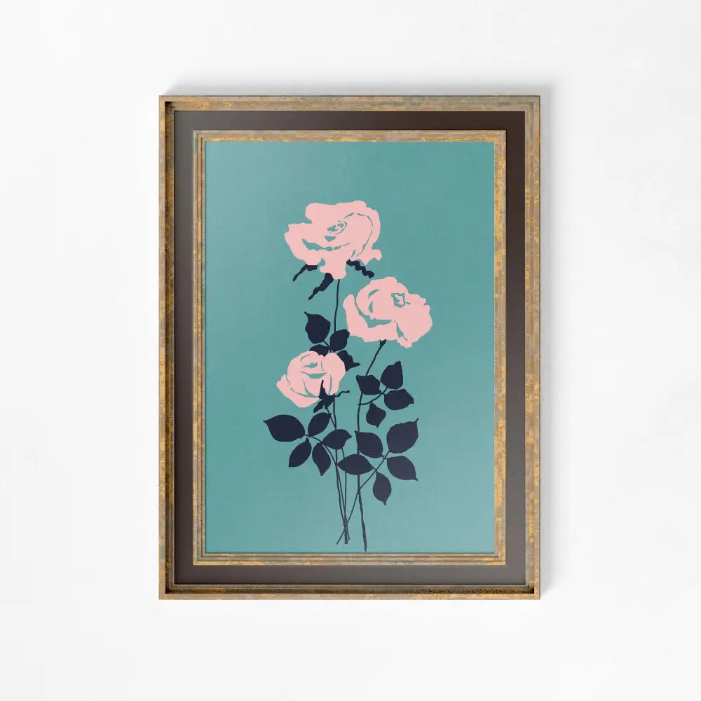 Vintage Roses Pink And Teal Floral Print Wall Art With Light Academia Whimsigoth Charm by My Store