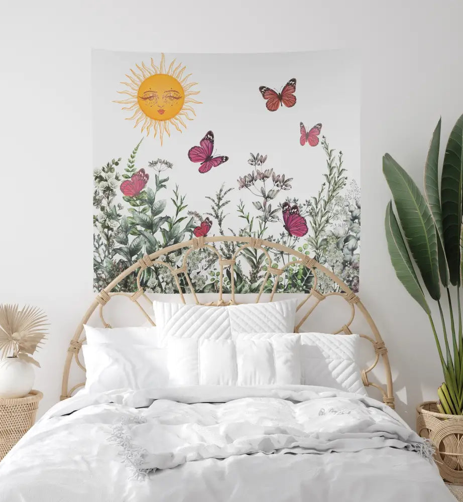 Vintage Sun And Butterfly Tapestry Wall Hanging Butterfly Art by DesignBohemian