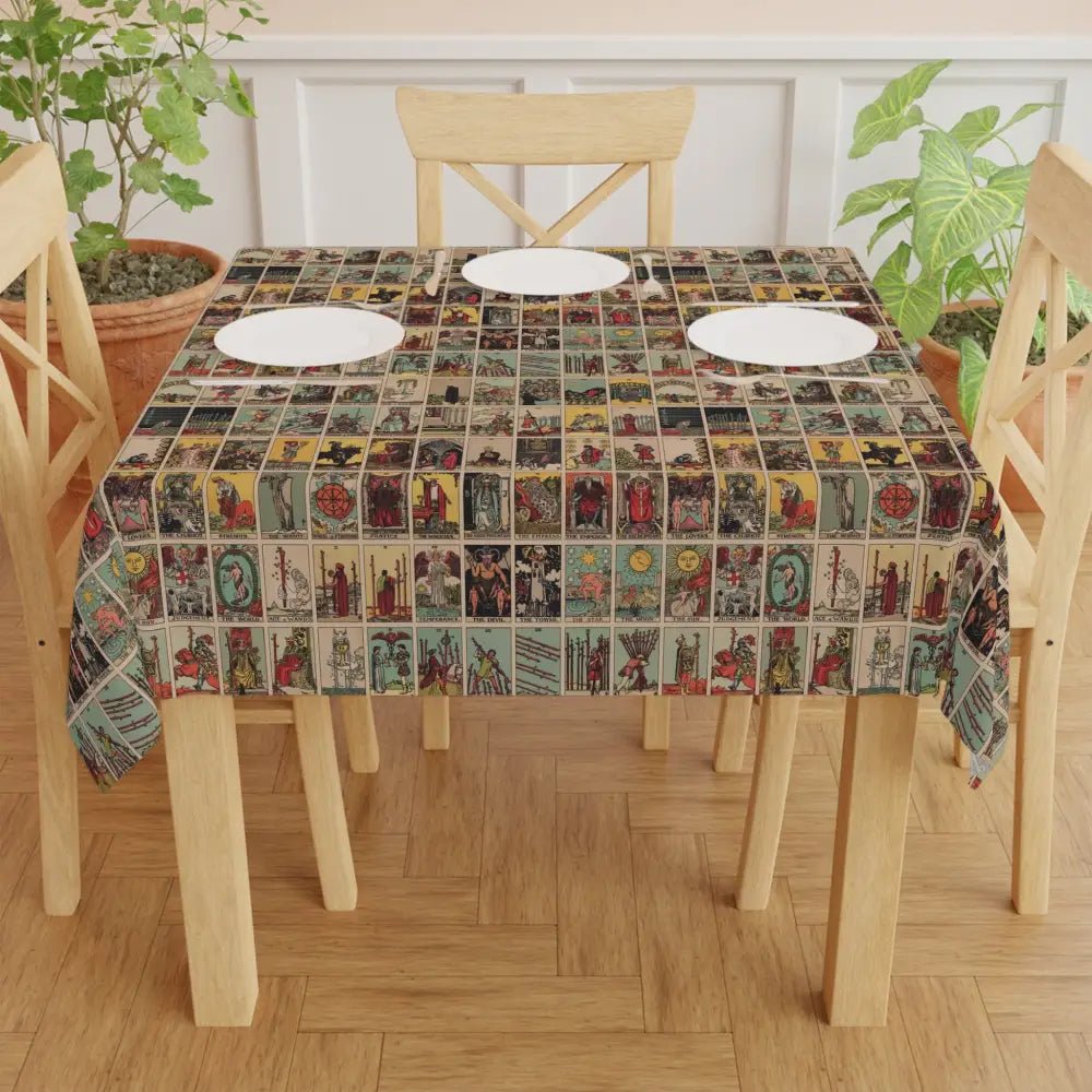 Vintage Tarot Art Tablecloth, Unique Home Decor, Retro Table Cover, Artistic Dining Accessory, Ideal for Gatherings and Celebrations - DesignBohemian
