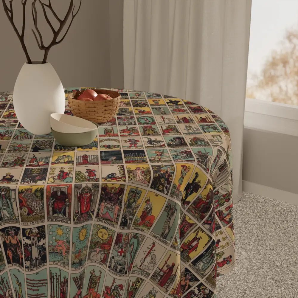 Vintage Tarot Art Tablecloth, Unique Home Decor, Retro Table Cover, Artistic Dining Accessory, Ideal for Gatherings and Celebrations - DesignBohemian