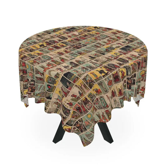 Vintage Tarot Art Tablecloth, Unique Home Decor, Retro Table Cover, Rider Waite Pattern Altar Cloth by DesignBohemian