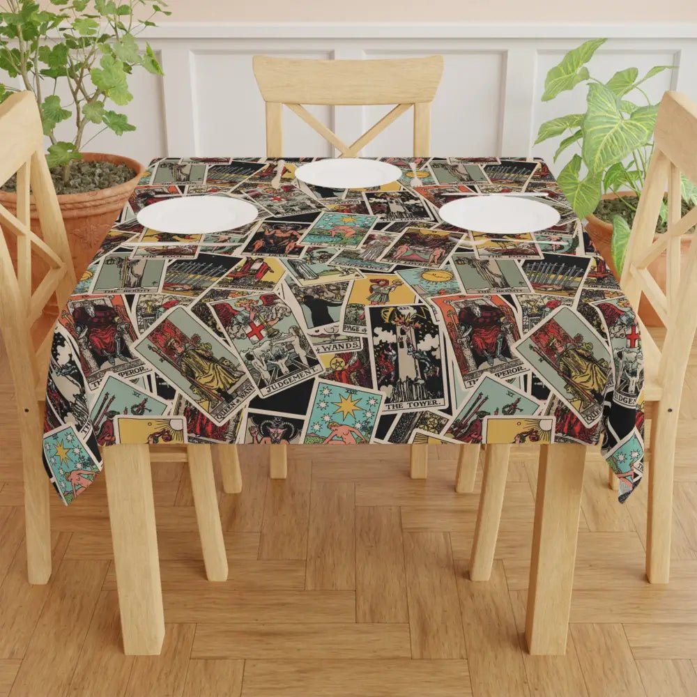 Vintage Tarot Collage Tablecloth, Retro Dining Decor, Bohemian Style Table Cover, Perfect for Gatherings, Halloween - DesignBohemian