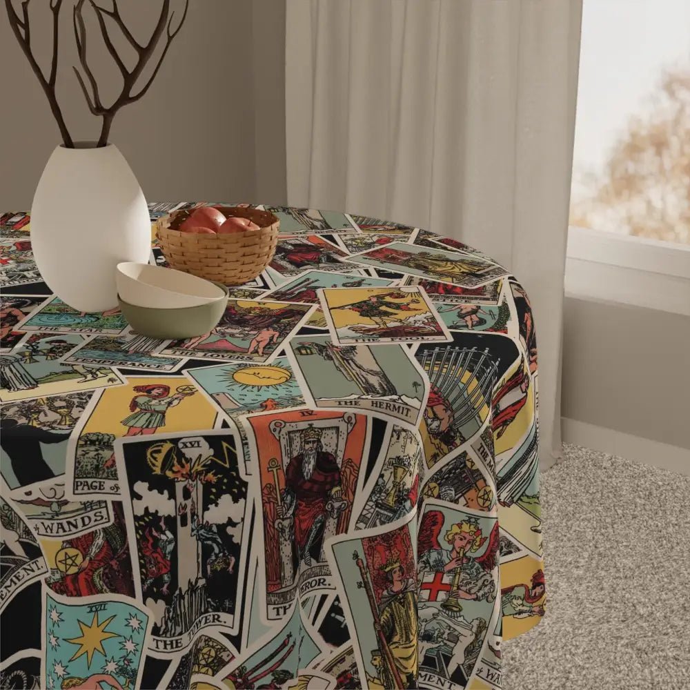 Vintage Tarot Collage Tablecloth, Retro Dining Decor, Bohemian Style Table Cover, Perfect for Gatherings, Halloween by DesignBohemian