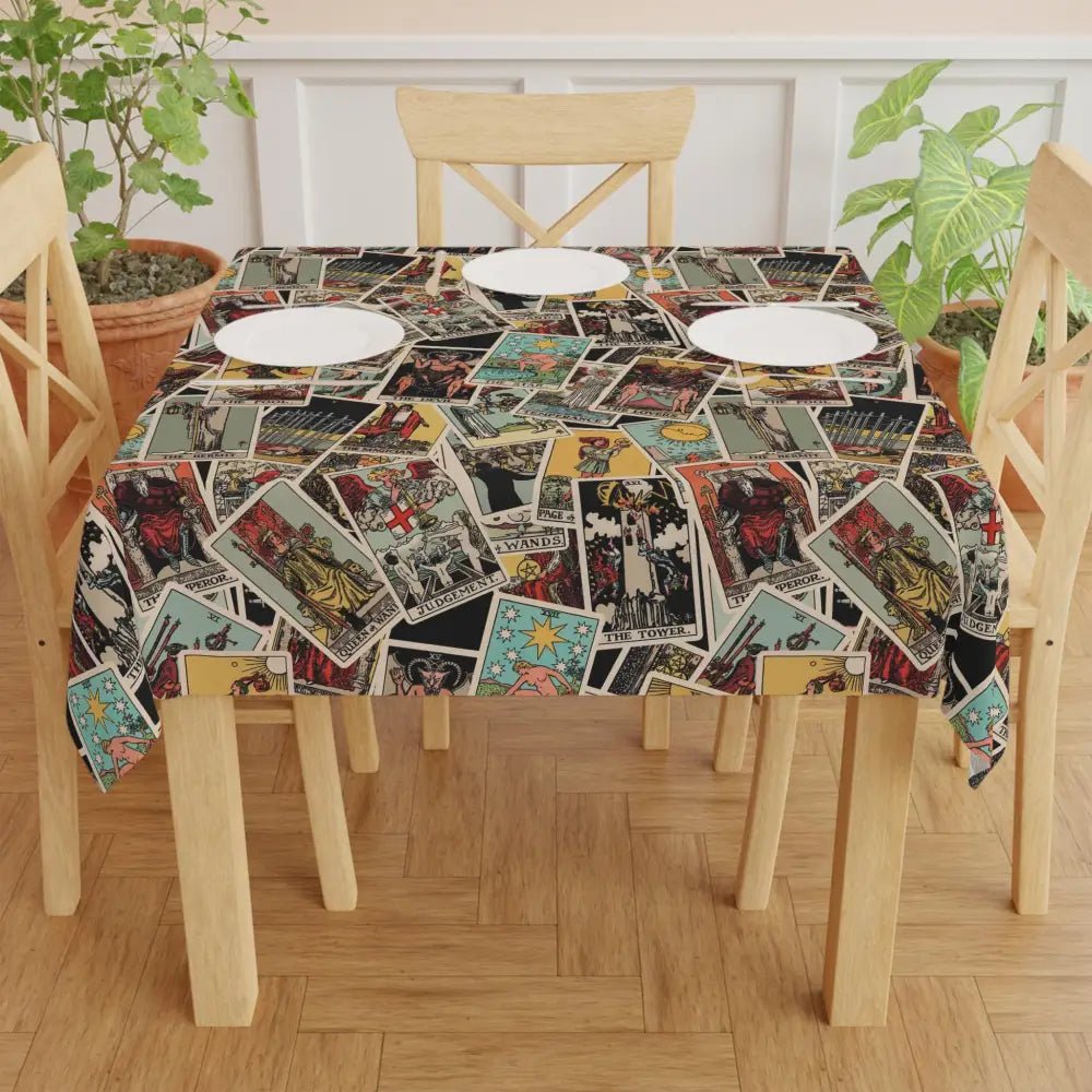 Vintage Tarot Collage Tablecloth, Retro Dining Decor, Bohemian Style Table Cover, Perfect for Gatherings, Halloween by DesignBohemian