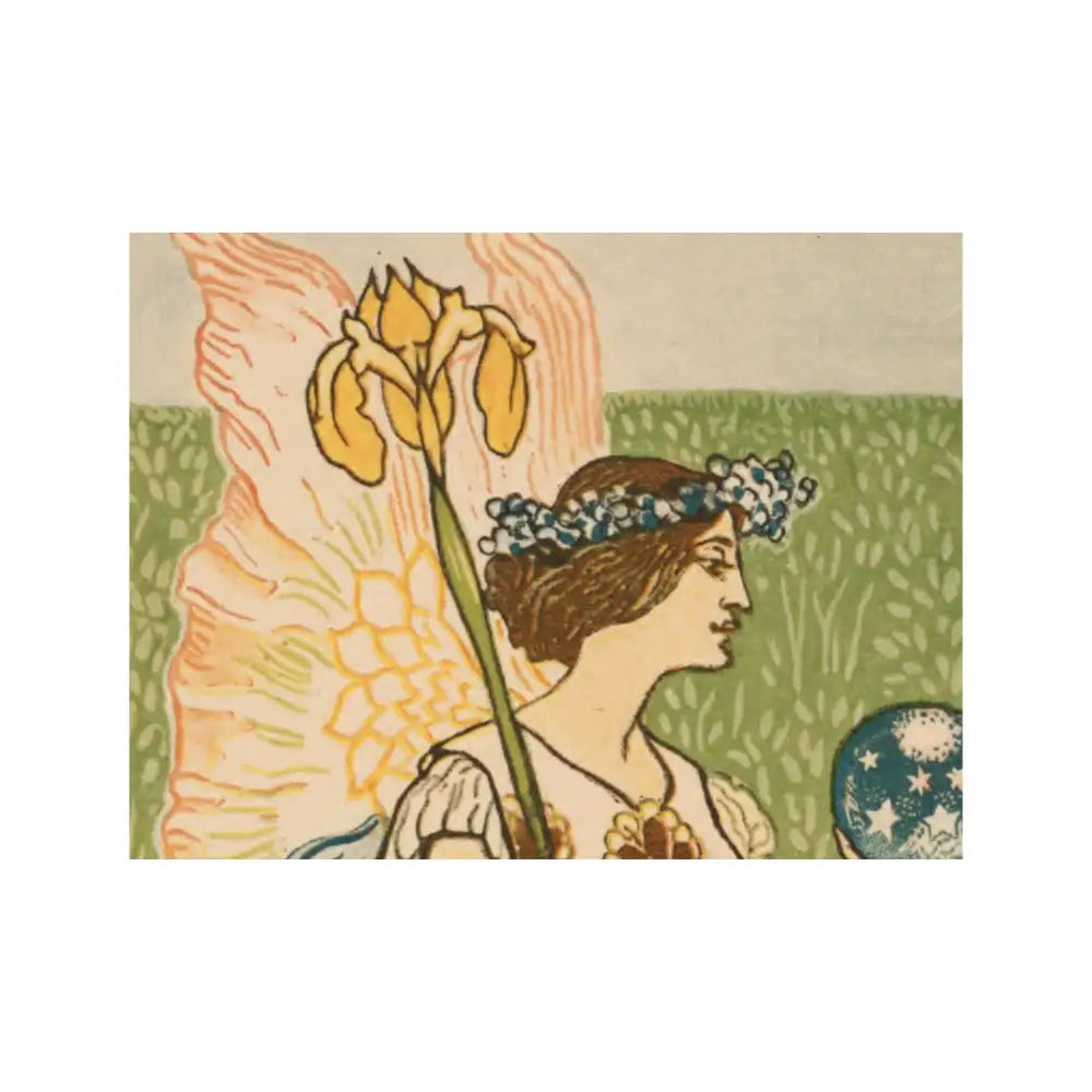 Vintage Walter Crane Bohemian Floral Print In Green And Yellow by My Store