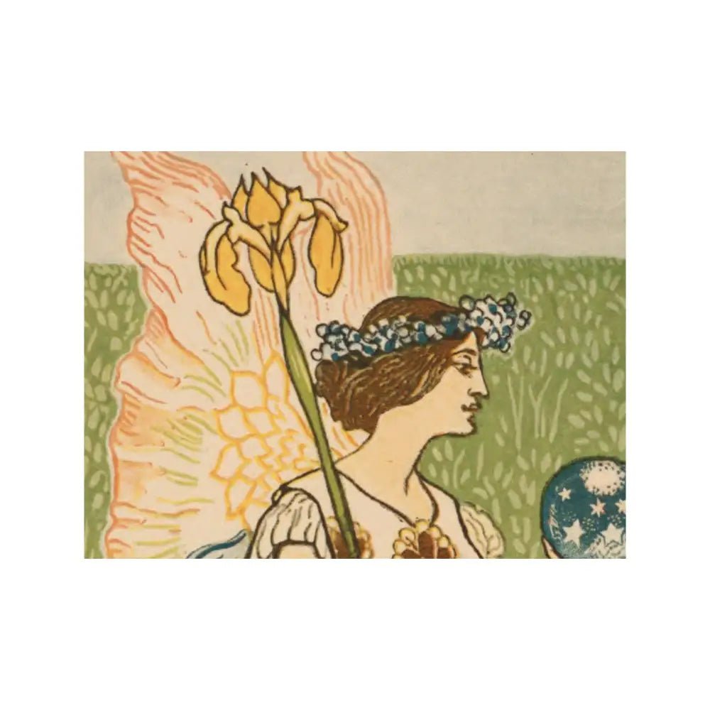 Vintage Walter Crane Bohemian Floral Print In Green And Yellow by My Store