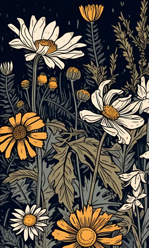 Vintage Wildflowers Print Blue And Yellow Bohemian Art Large Archival Quality Fine Art Print by My Store