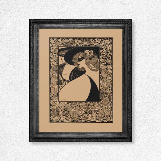 Vintage Will Bradley Two Masked Women Poster Beige And Black by My Store