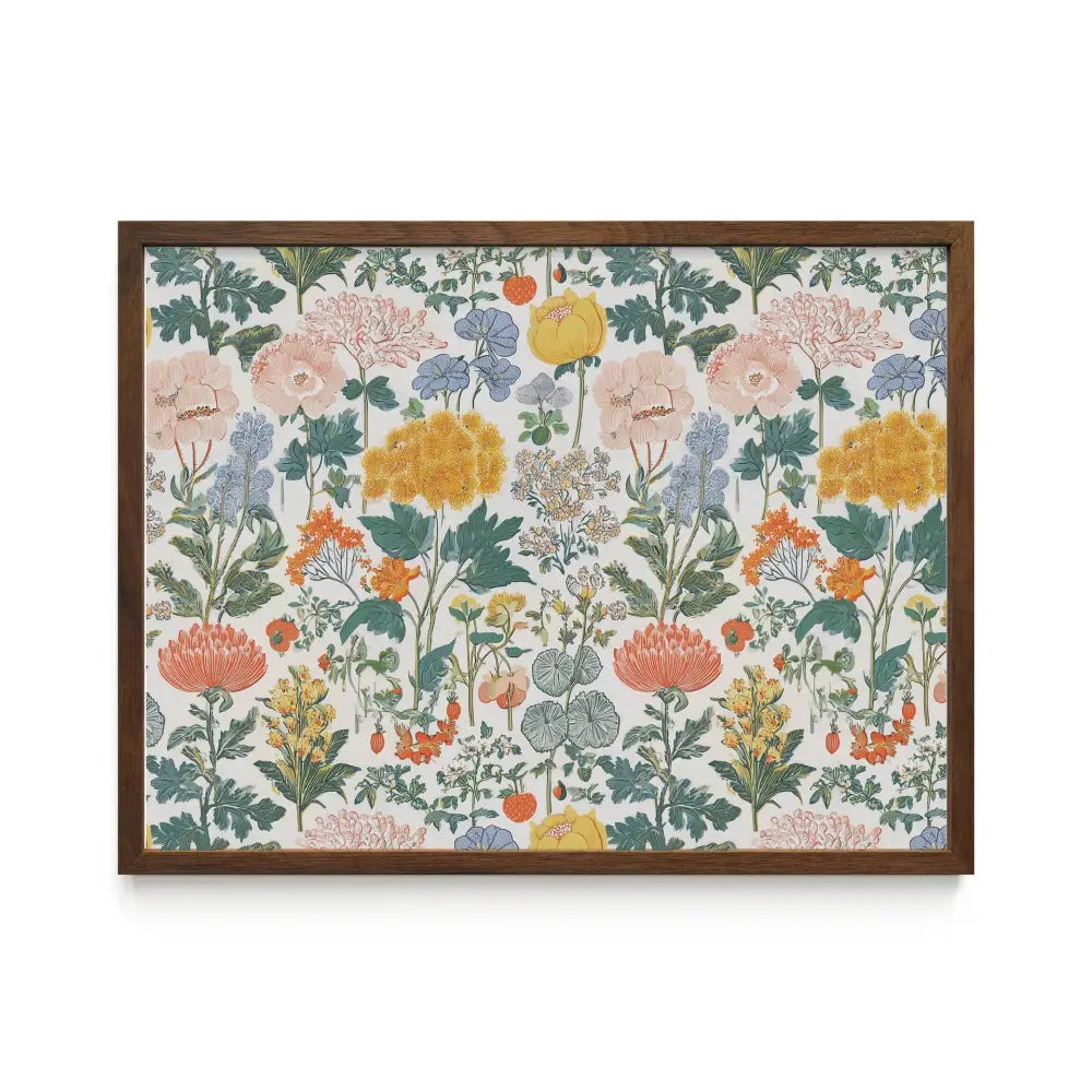 Vintage Yellow Floral Print - Framed in Wood or Metal - Large Flowers 4x6 • Unframed