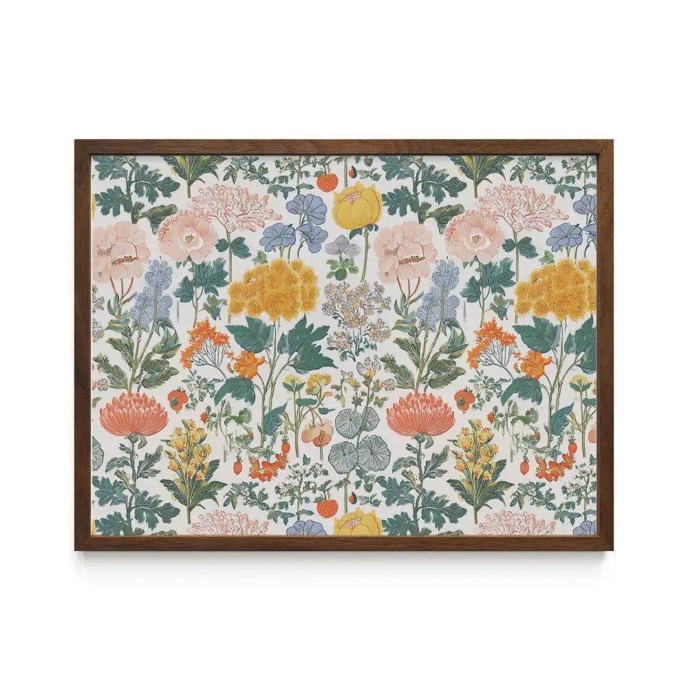Vintage Yellow Floral Print - Framed in Wood or Metal - Large Flowers 4x6 • Unframed