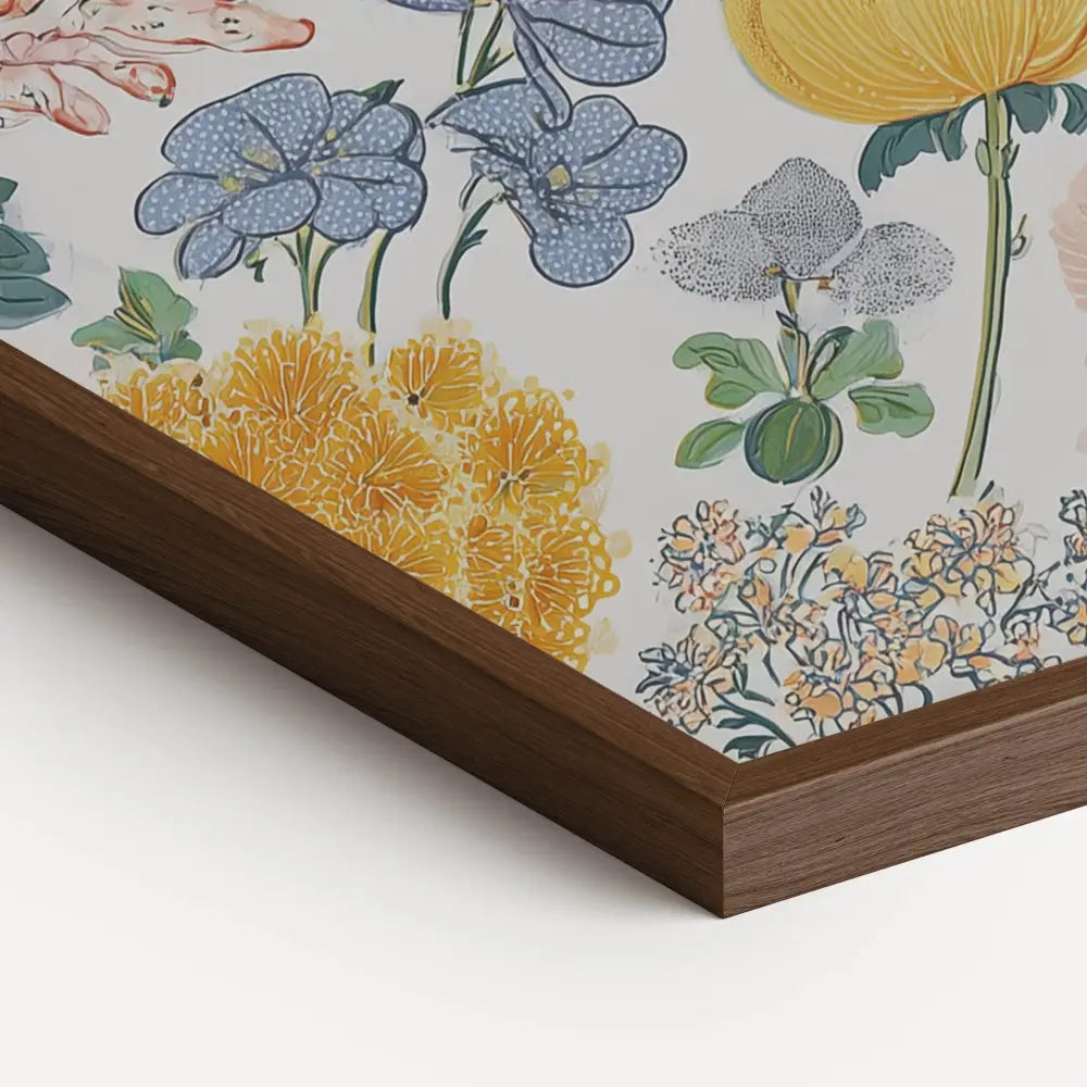 Vintage Yellow Floral Print - Framed in Wood or Metal - Large Flowers