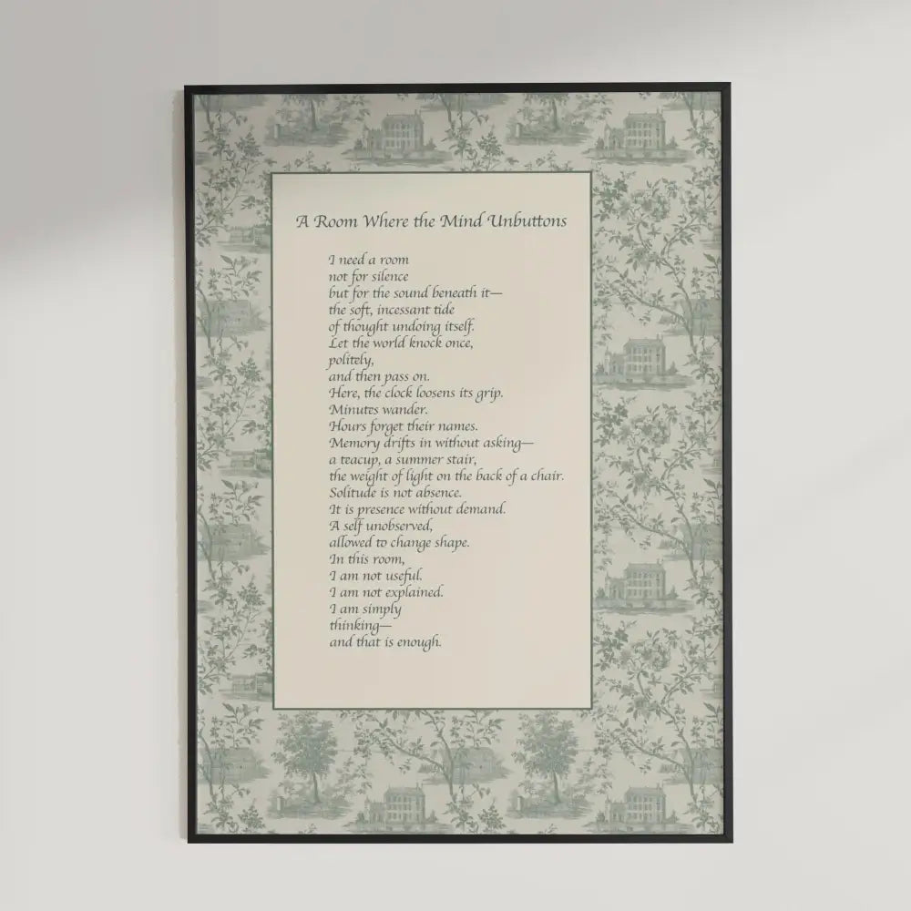 Virginia Woolf Inspired Poem Print - A Room Where the Mind Unbuttons - Art - Sage Green or Blue