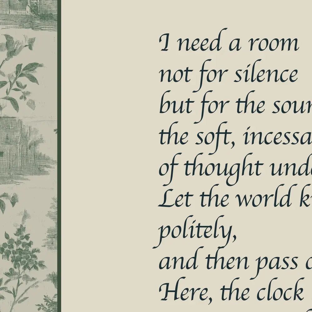 Virginia Woolf Inspired Poem Print - A Room Where the Mind Unbuttons - Art - Sage Green or Blue
