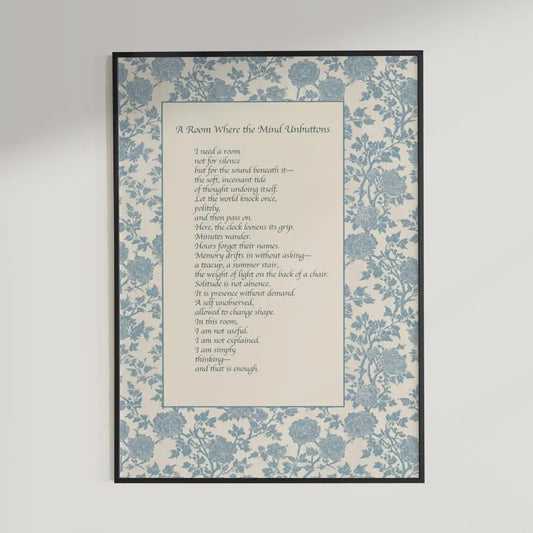 Virginia Woolf Inspired Poem Print - A Room Where the Mind Unbuttons - Art - Sage Green or Blue