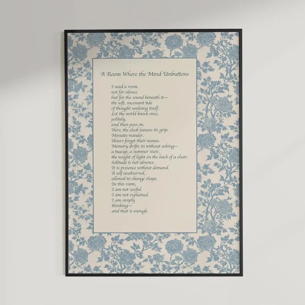 Virginia Woolf Inspired Poem Print - A Room Where the Mind Unbuttons - Art - Sage Green or Blue