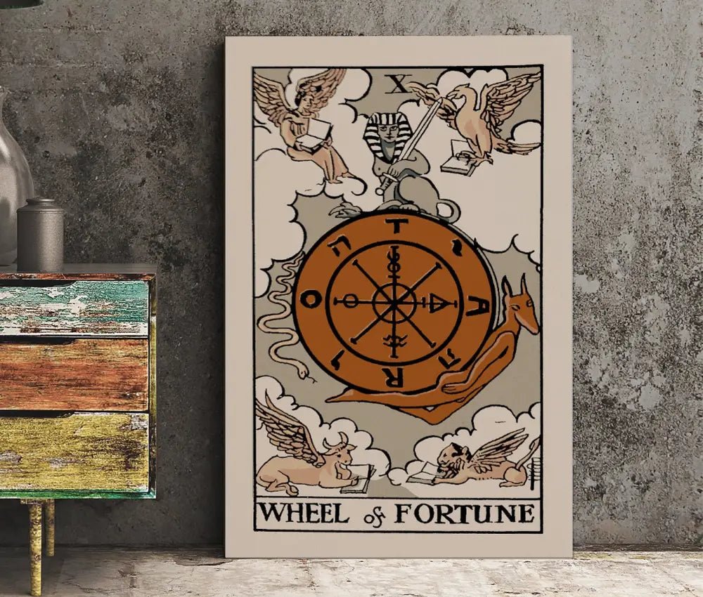 Wheel Of Fortune Tarot Card Print Color Block Poster With Neutral Elegant Design by My Store