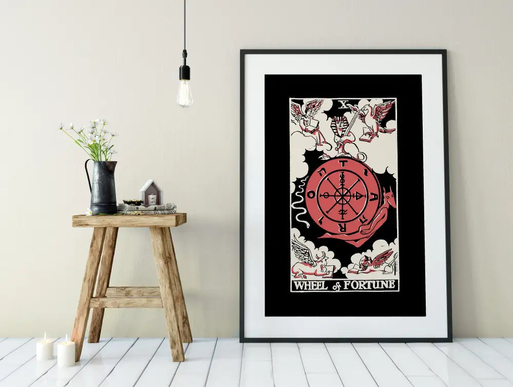 Wheel of Fortune Tarot Card Three Color Print Poster No Frame For Elegant Wall Decor by My Store