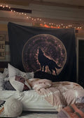 White Moon Wolf Pink Tapestry Distressed Tapestry Wall Hanging Meditation Yoga Grunge Hippie by DesignBohemian