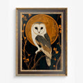 White Owl Vintage Illustration Art Print Owl And Moon Black Beige by My Store