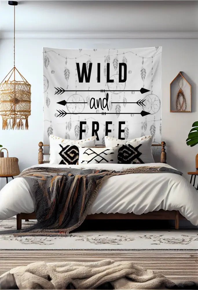 Wild and Free Quote Tapestry Wall Hanging Meditation Yoga Grunge Hippie Wanderlust by DesignBohemian