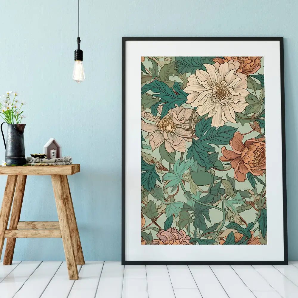 William Morris Floral Art Nouveau Print Large Bohemian Green Blue by My Store