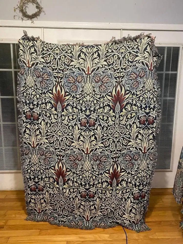 William Morris Floral Tapestry: Woven Cotton Bohemian Blanket by DesignBohemian