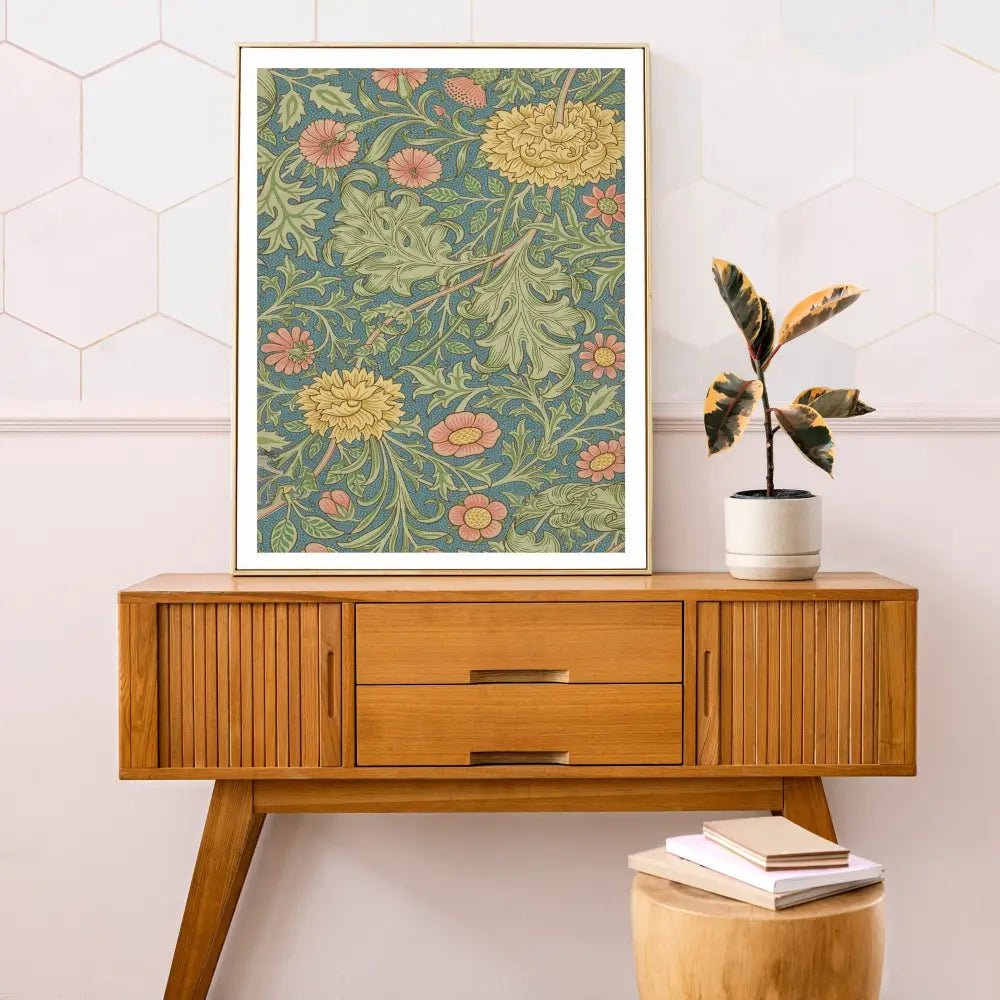 William Morris Green and Pink Nouveau Flower Print Large Artwork by My Store