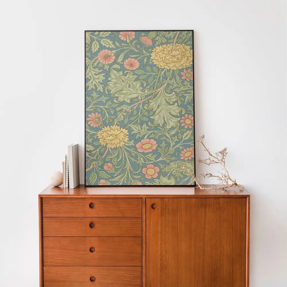 William Morris Green and Pink Nouveau Flower Print Large Artwork by My Store